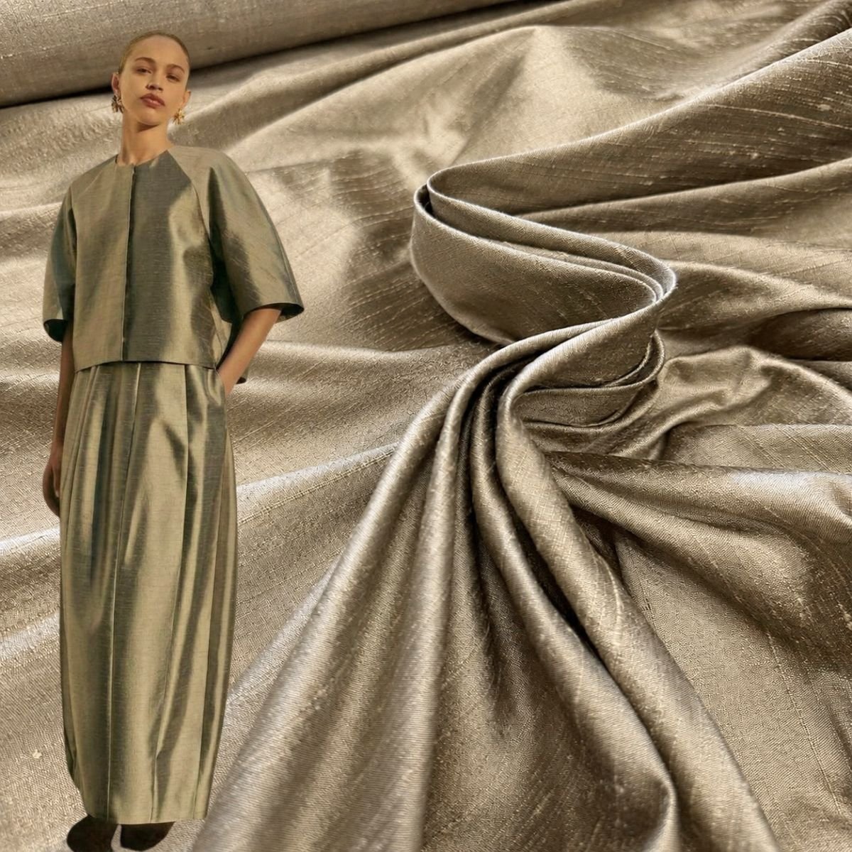 Shantung 100% šilkas Taupe - Image 3
